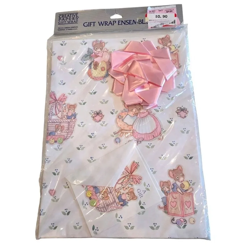 VTG 90s CR Gibson Cara Marks Mouse‎ Family Gift Wrap Flomo Bear Bag Deadstock